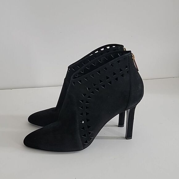 Tamara Mellon Black Suede Laser Cut Ankle Booties. - Picture 2 of 13